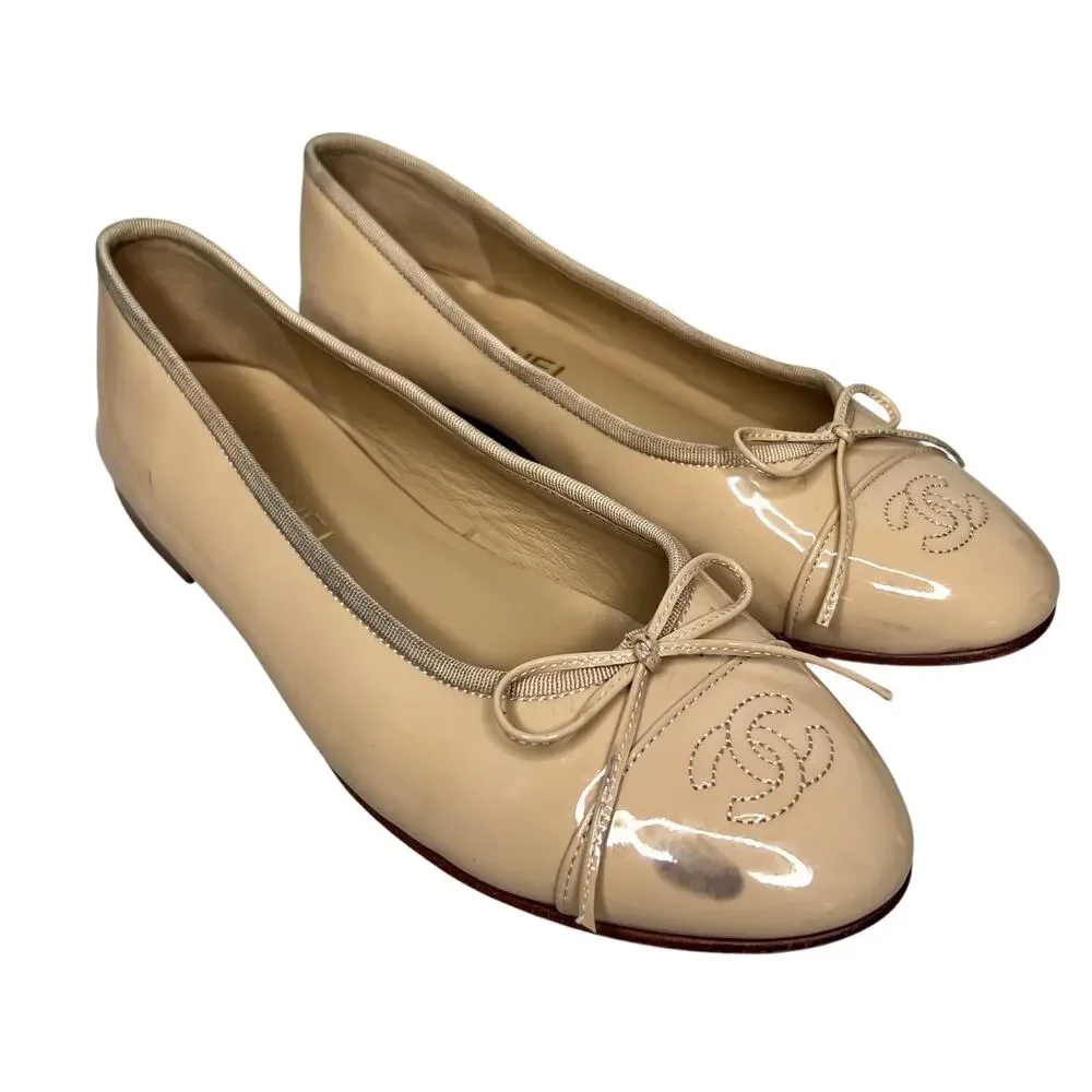 CHANEL Patent Cap Toe Ballet Flats Size 40C